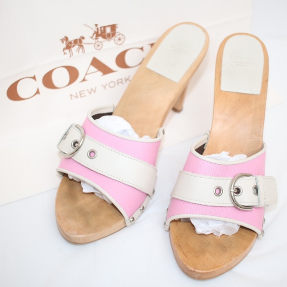 Coach Shoes - Coach Wooden High Heel Slides with Buckle